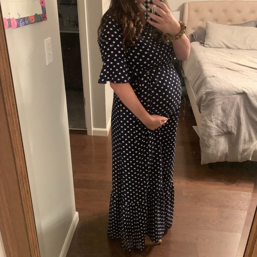 PINKBLUSH Polka Dot Navy Maxi Maternity Dress